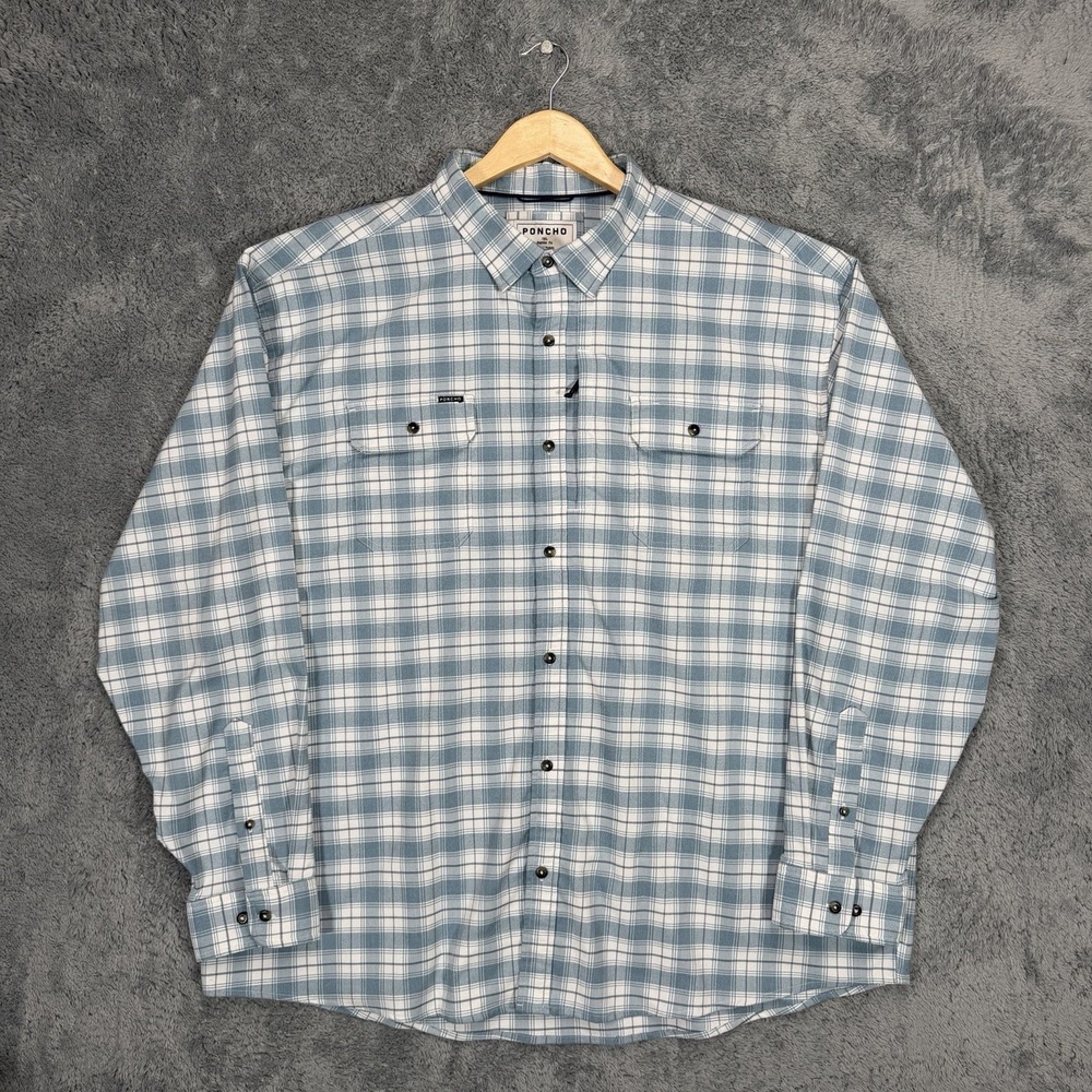 Poncho Blue Bison Performance Flannel Shirt Mens 3XL Plaid Magnetic Pockets